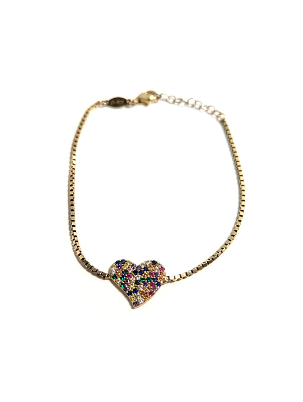 Elegant Sterling Silver 925 Gold Tone Multicolor Heart Box Style Bracelet 20cm